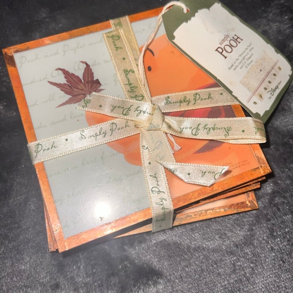 Winnie the Pooh Coaster Set of 4 Glass Metallic edges. New